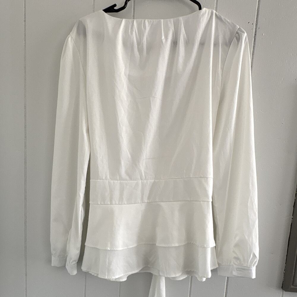 Aiweiyi White Solid Long Sleeve Scoop Neck Ruffle Pullover Blouse Maternity S - Picture 5 of 10
